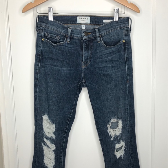 FRAME Denim Le Skinny De Jeanne Shredded Raw Size 28 - Picture 2 of 11
